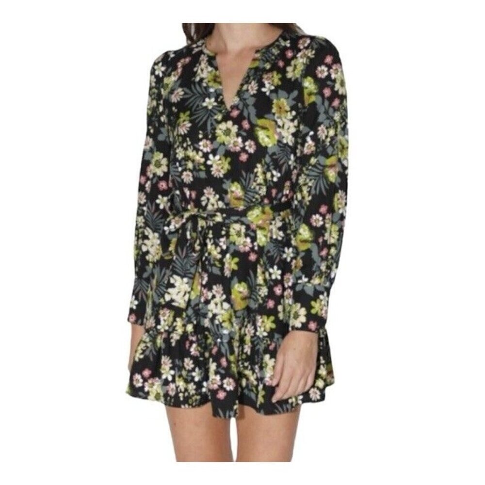 Walter Baker Leighton Ruched Bungalow Bloom Multi Color Floral V-Neck Dress XS